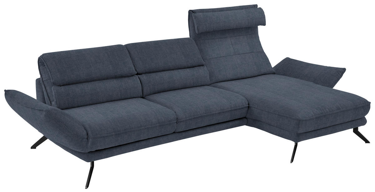 ECKSOFA in Velours Blau  - Blau/Schwarz, Design, Textil/Metall (283/153cm) - Valdera