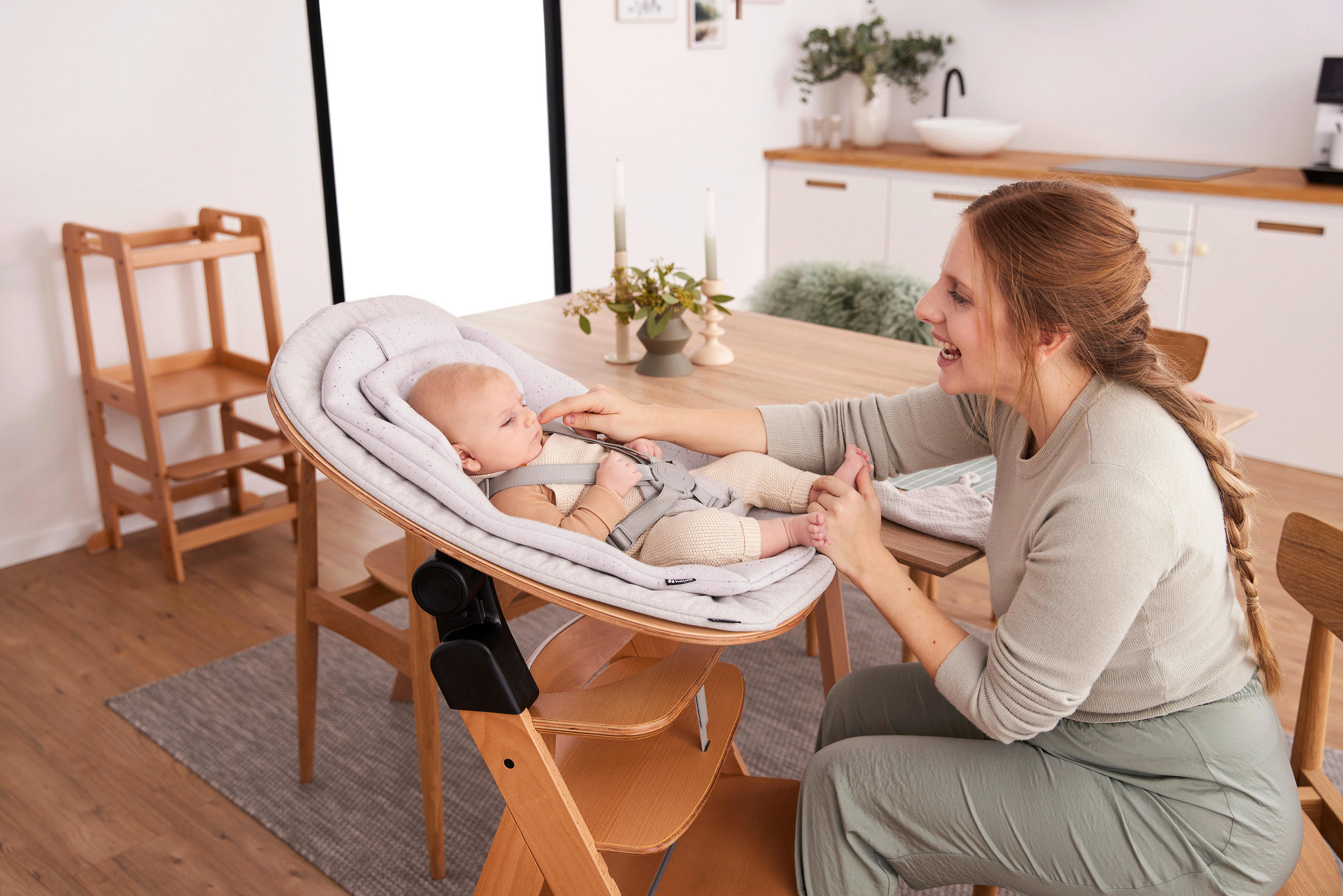HOCHSTUHLLIEGE Highchair Bouncer Eco  - Buchefarben/Hellgrau, Basics, Holz/Textil (50/40/66cm) - Hauck