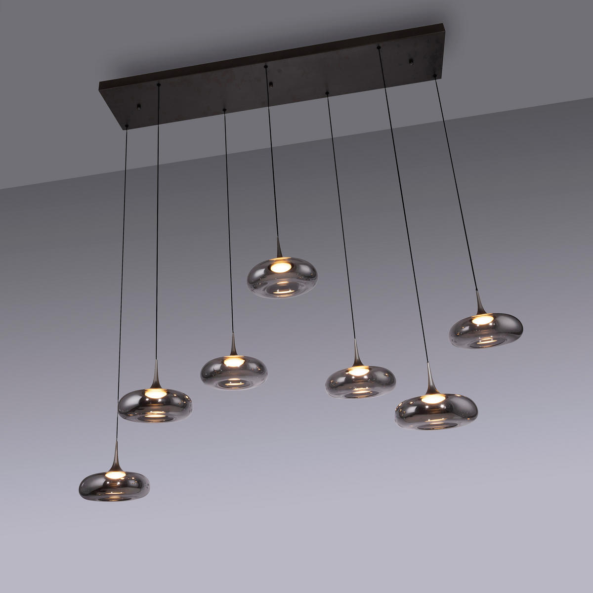 LED-PENDELLEUCHTE SW POSH 140/42/200 cm   - Grau, Design, Glas/Kunststoff (140/42/200cm) - Schöner Wohnen