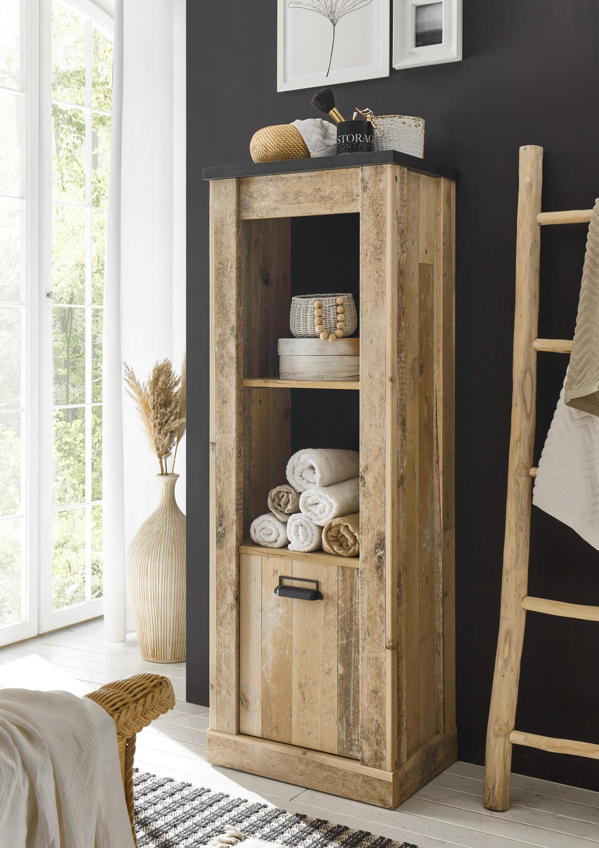 MIDISCHRANK 51/146/38 cm  - Schwarz/Braun, Trend, Holzwerkstoff/Metall (51/146/38cm) - MID.YOU