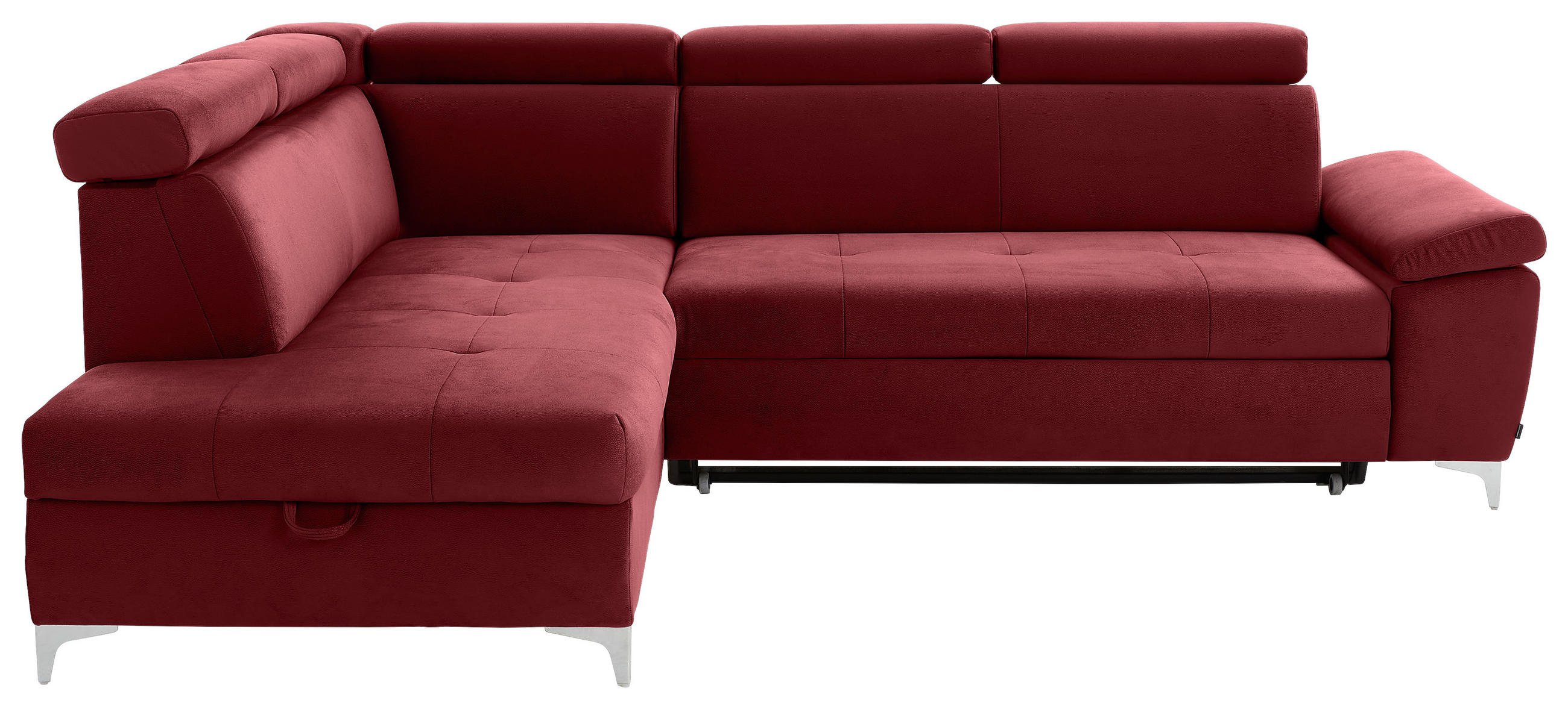 ECKSOFA Bordeaux Samt  - Chromfarben/Bordeaux, KONVENTIONELL, Textil/Metall (206/271cm) - Carryhome