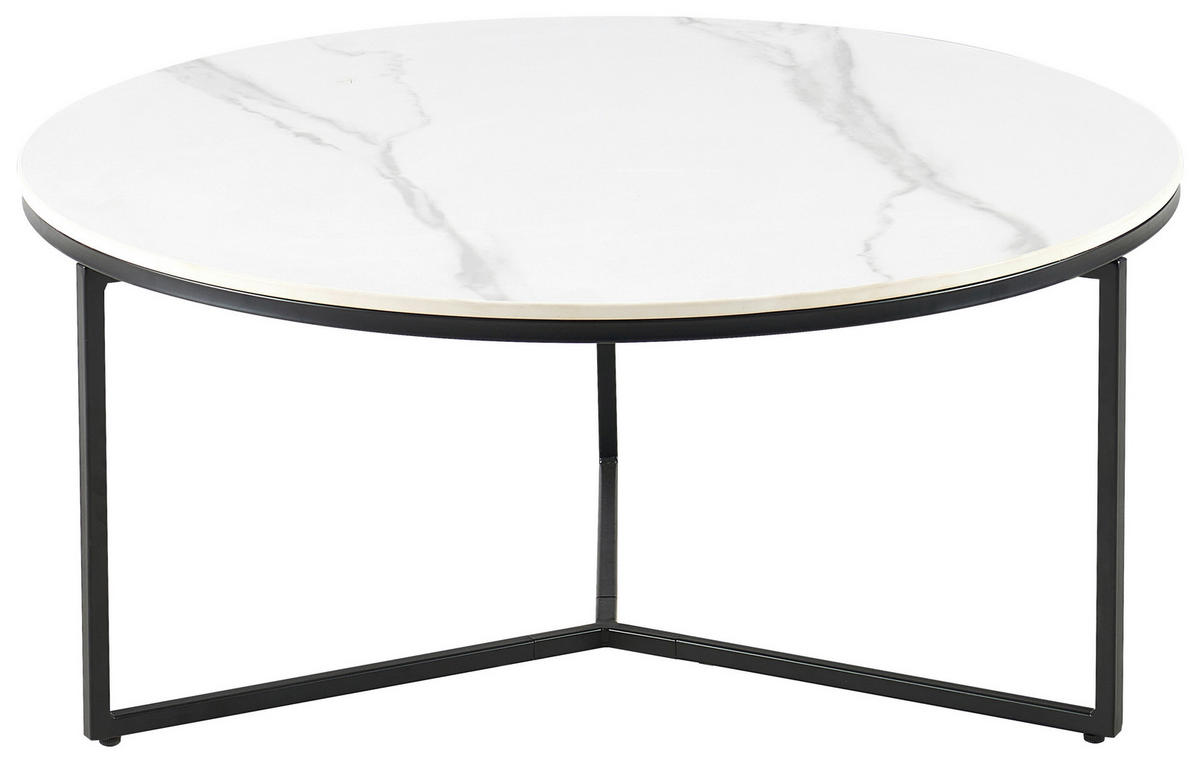 COUCHTISCH in Metall, Keramik 80/80/37 cm  - Weiss/Schwarz, Design, Keramik/Metall (80/80/37cm) - Livetastic