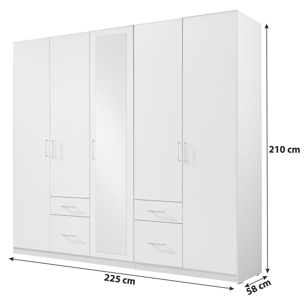 ŠATNÍ SKŘÍŇ SE ZRCADLEM, bílá, 225/210/58 cm - bílá/barvy stříbra, Design, kompozitní dřevo/plast (225/210/58cm) - MID.YOU