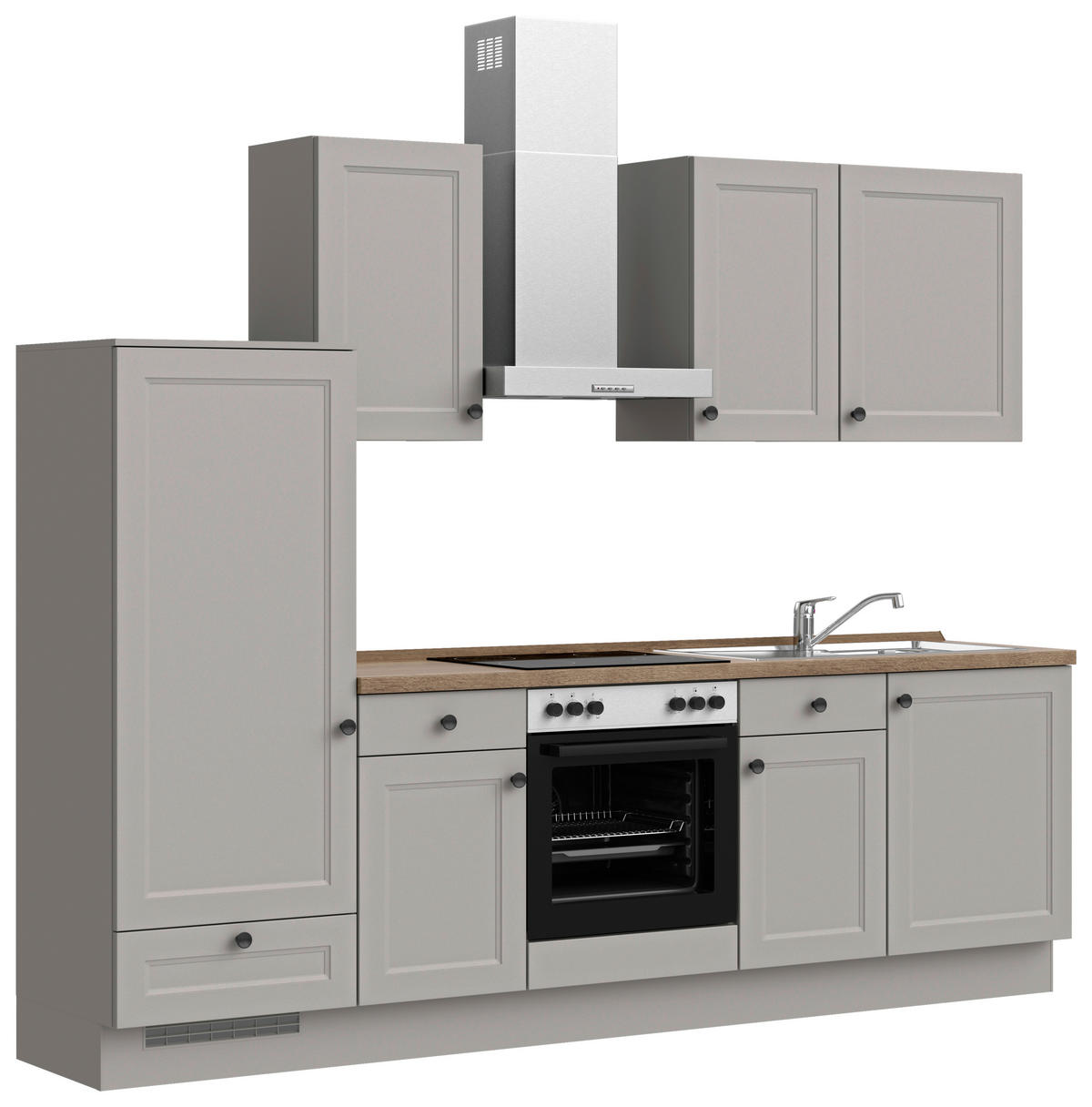 KÜCHENBLOCK 270 cm   in Grau, Eiche dunkel  - Eiche dunkel/Schwarz, MODERN, Holzwerkstoff/Metall (270cm) - Nobilia