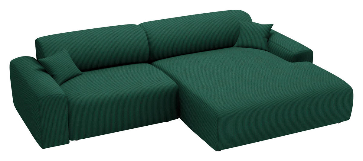 ECKSOFA in Velours, Feincord Waldgrün  - Waldgrün/Schwarz, Design, Kunststoff/Textil (292/178cm) - Livetastic