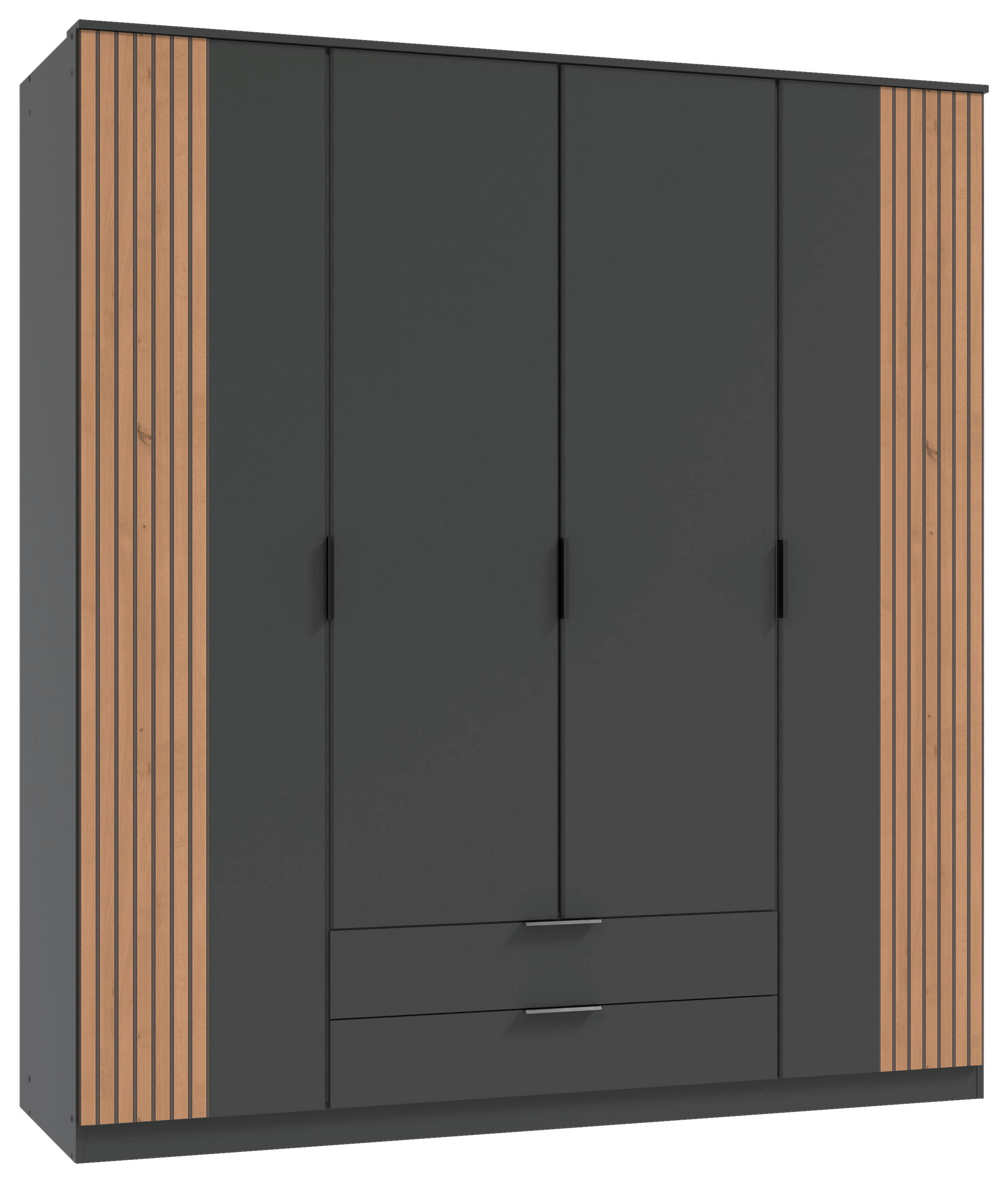 KLEIDERSCHRANK Graphitfarben, Eiche Artisan 4 Tür(en)  - Schwarz/Graphitfarben, KONVENTIONELL, Holzwerkstoff/Metall (180/199/58cm) - Boxxx