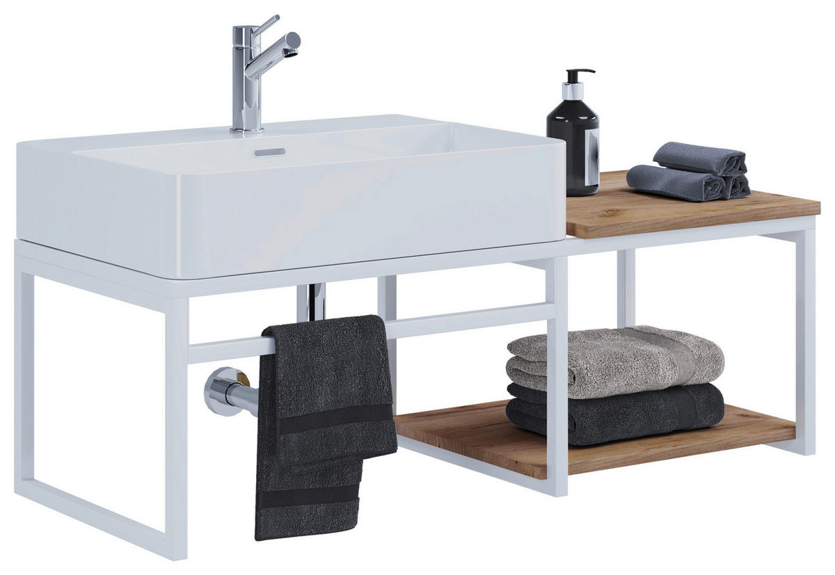 WASCHTISCHKOMBI 100 cm  - Honigeiche/Weiss, Modern, Keramik/Holzwerkstoff (100cm) - MID.YOU