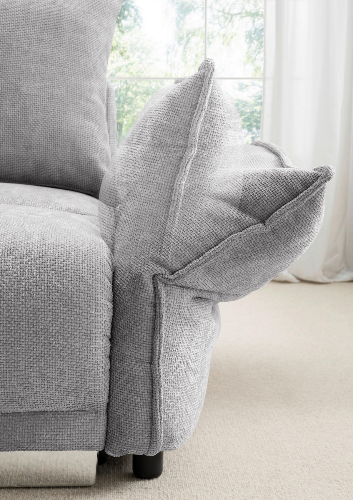 BIGSOFA Mikrofaser Silberfarben  - Chromfarben/Silberfarben, Basics, Kunststoff/Textil (242/71/90/131cm) - Livetastic