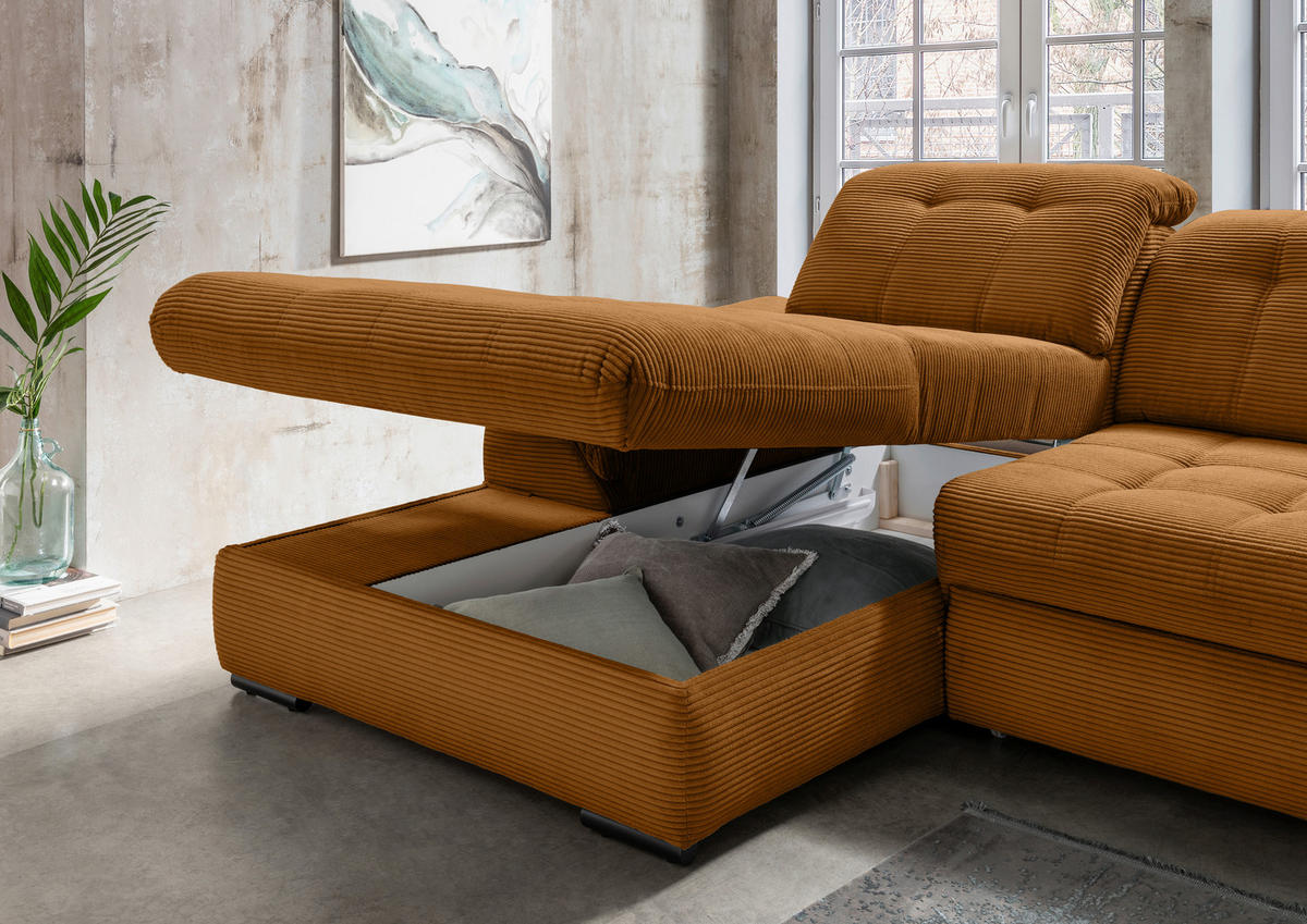 ECKSOFA in Cord Goldfarben  - Goldfarben/Schwarz, Modern, Textil/Metall (184/314cm) - Livetastic