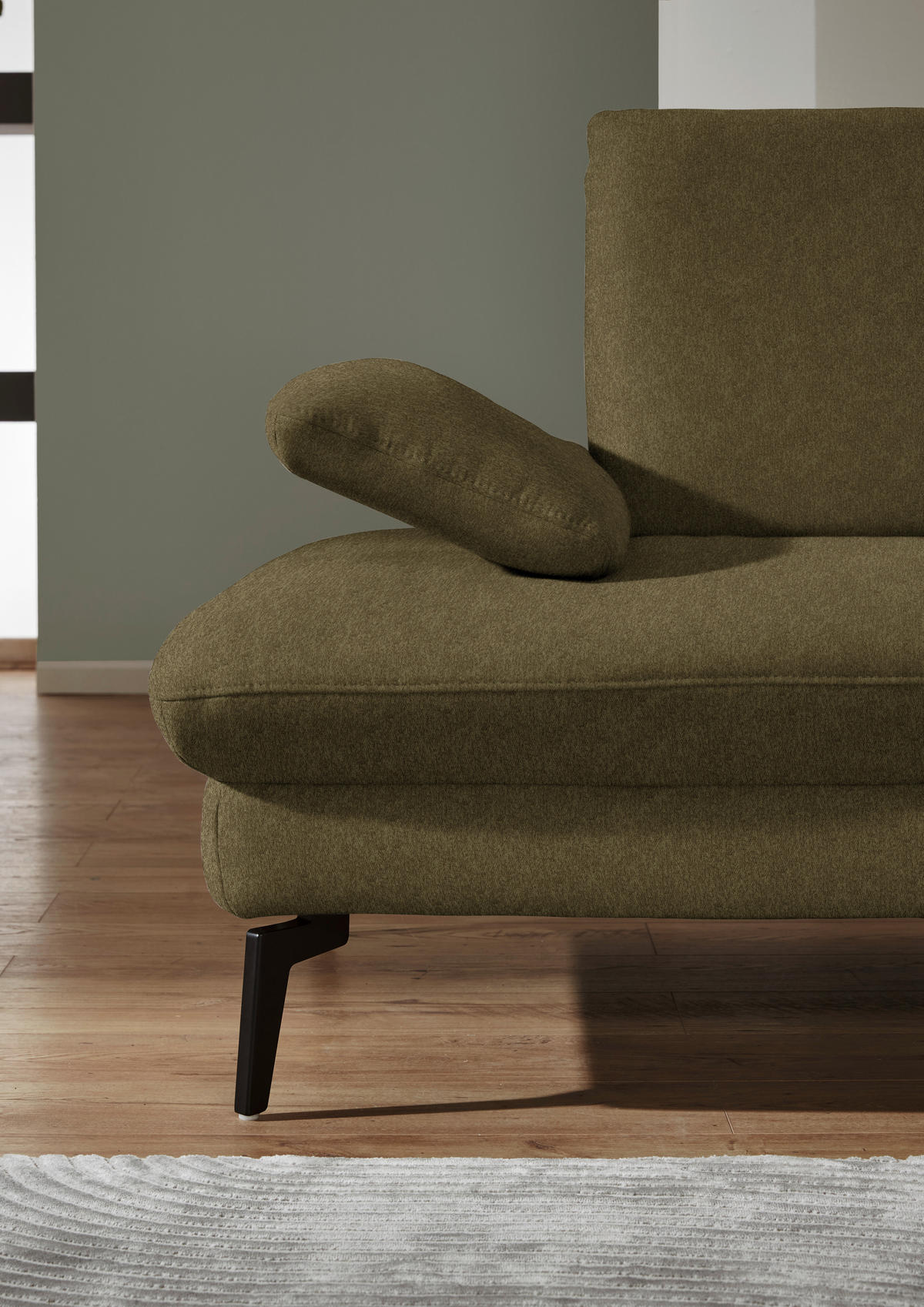 ECKSOFA in Chenille, Mikrofaser Olivgrün  - Schwarz/Olivgrün, Design, Textil/Metall (299/157cm) - Dieter Knoll