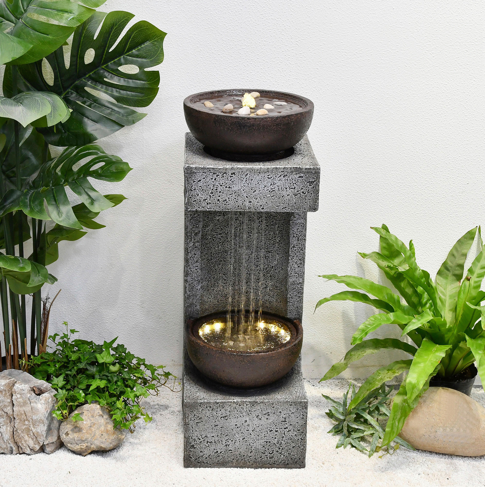 GARTENBRUNNEN - Schwarz/Grau, Basics, Glas/Kunststoff (30/86/29,5cm) - Gardenson