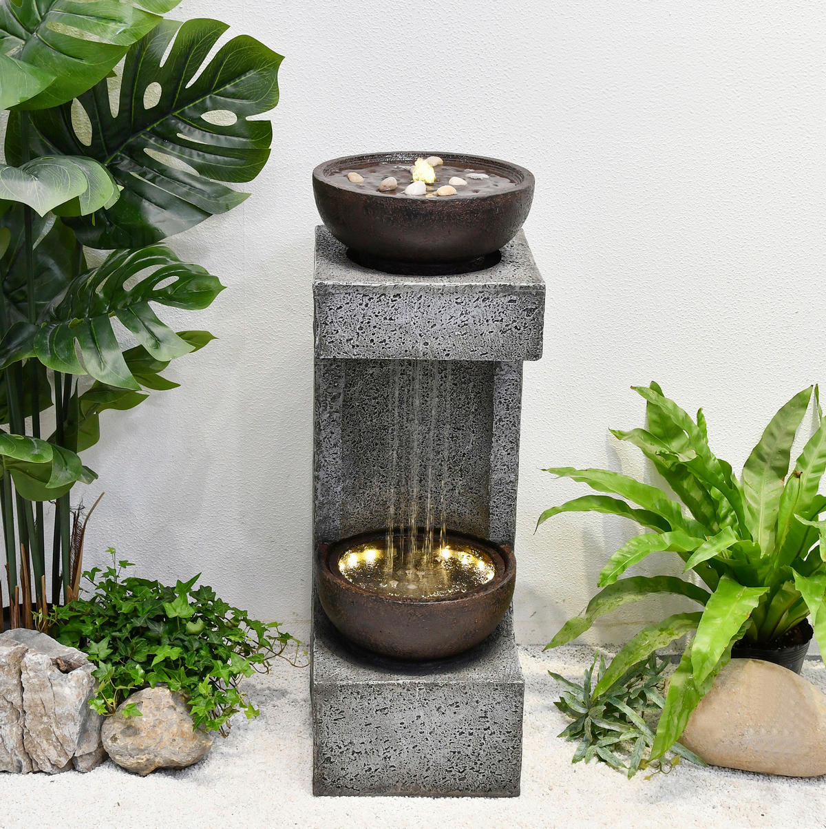 GARTENBRUNNEN - Schwarz/Grau, Basics, Glas/Kunststoff (30/86/29,5cm) - Gardenson