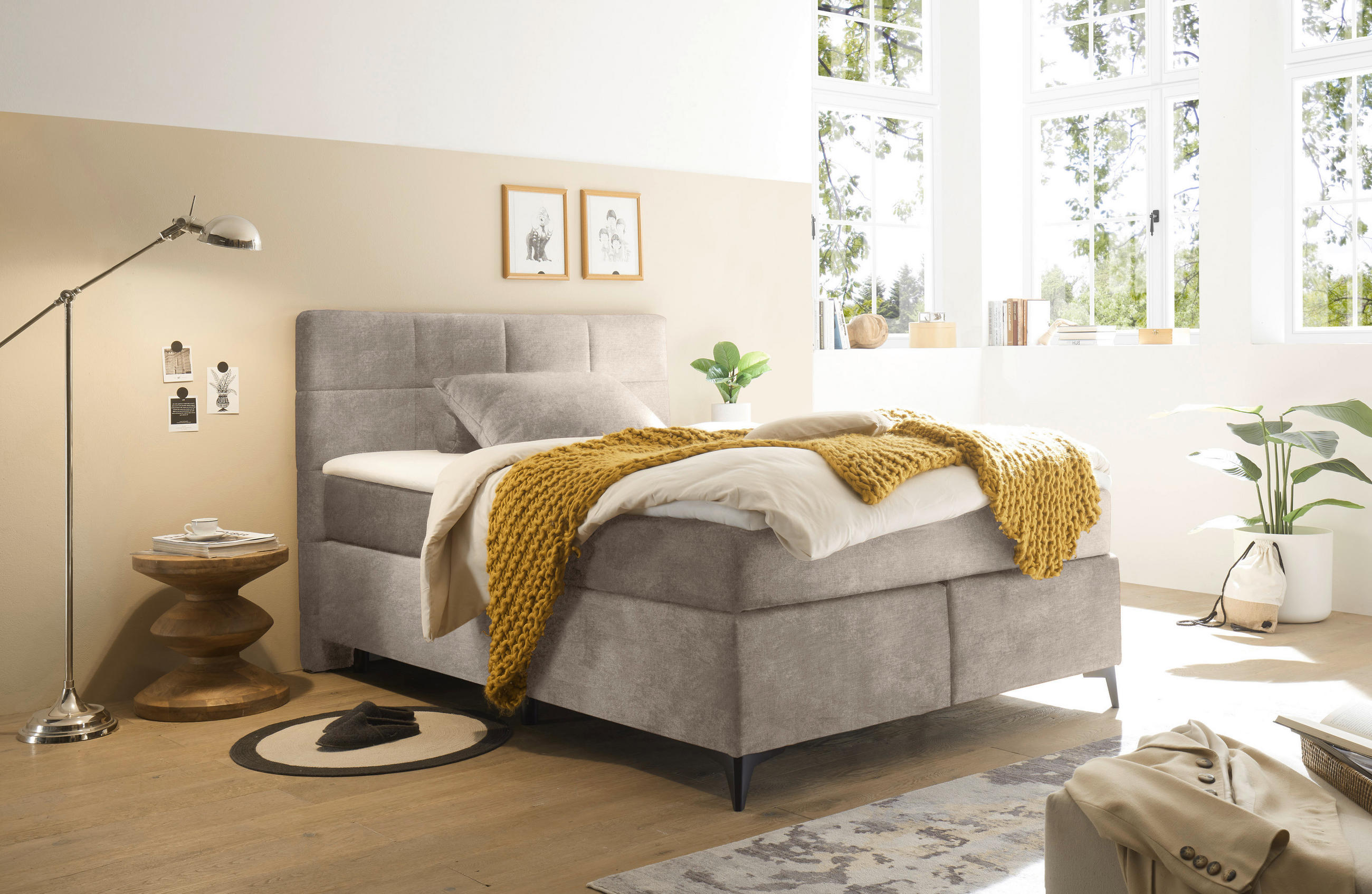 BOXSPRINGBETT 140/200 cm  in Hellgrau  - Hellgrau/Schwarz, Design, Holzwerkstoff/Kunststoff (140/200cm) - Xora