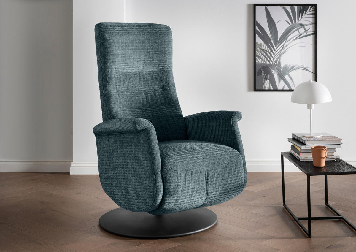 RELAXSESSEL Mikrofaser Kopfteilverstellung, Fußteilverstellung, Rücken echt    - Blau/Schwarz, MODERN, Textil/Metall (72/118/85-165cm) - Livetastic