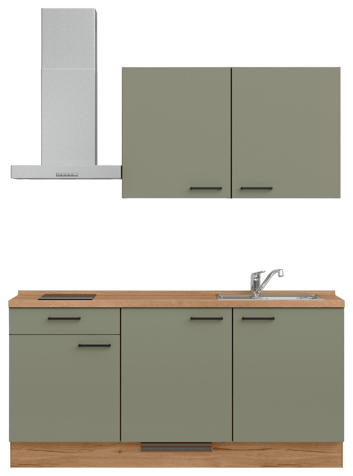 KÜCHENLEERBLOCK Senso 180 cm  in Eichefarben, Olivgrün  - Eichefarben/Schwarz, MODERN, Holzwerkstoff/Metall (180cm) - Nobilia