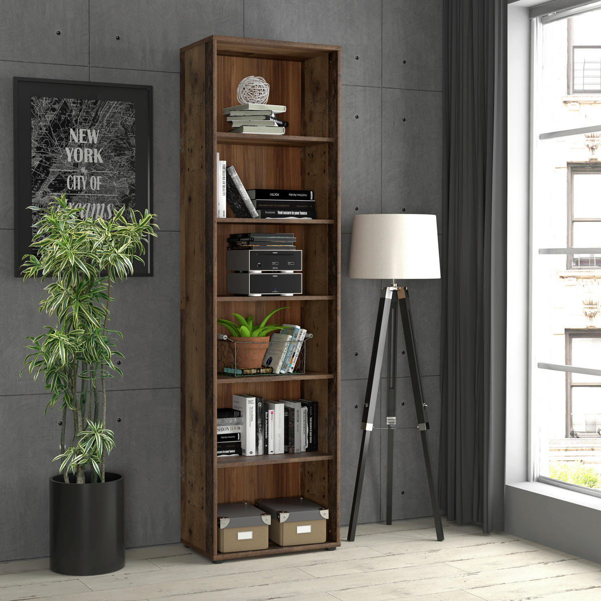 REGAL Dunkelbraun, Graubraun  - Dunkelbraun/Graubraun, Design, Holzwerkstoff (54/197,5/34,8cm)