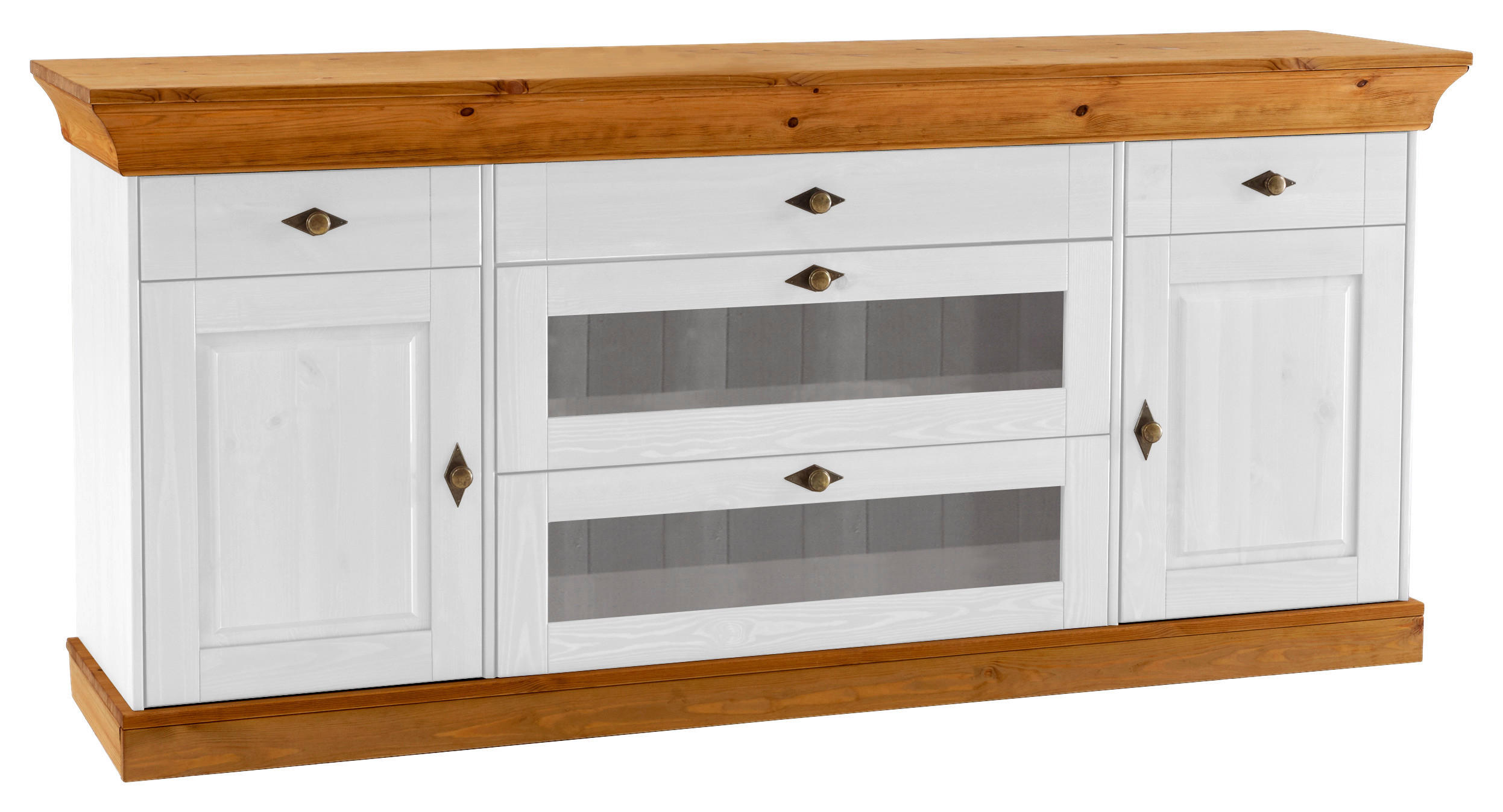 SIDEBOARD  185/85/45 cm 5 Schublade(n)  - Bernsteinfarben/Weiß, ROMANTIK / LANDHAUS, Glas/Holz (185/85/45cm) - Boxxx