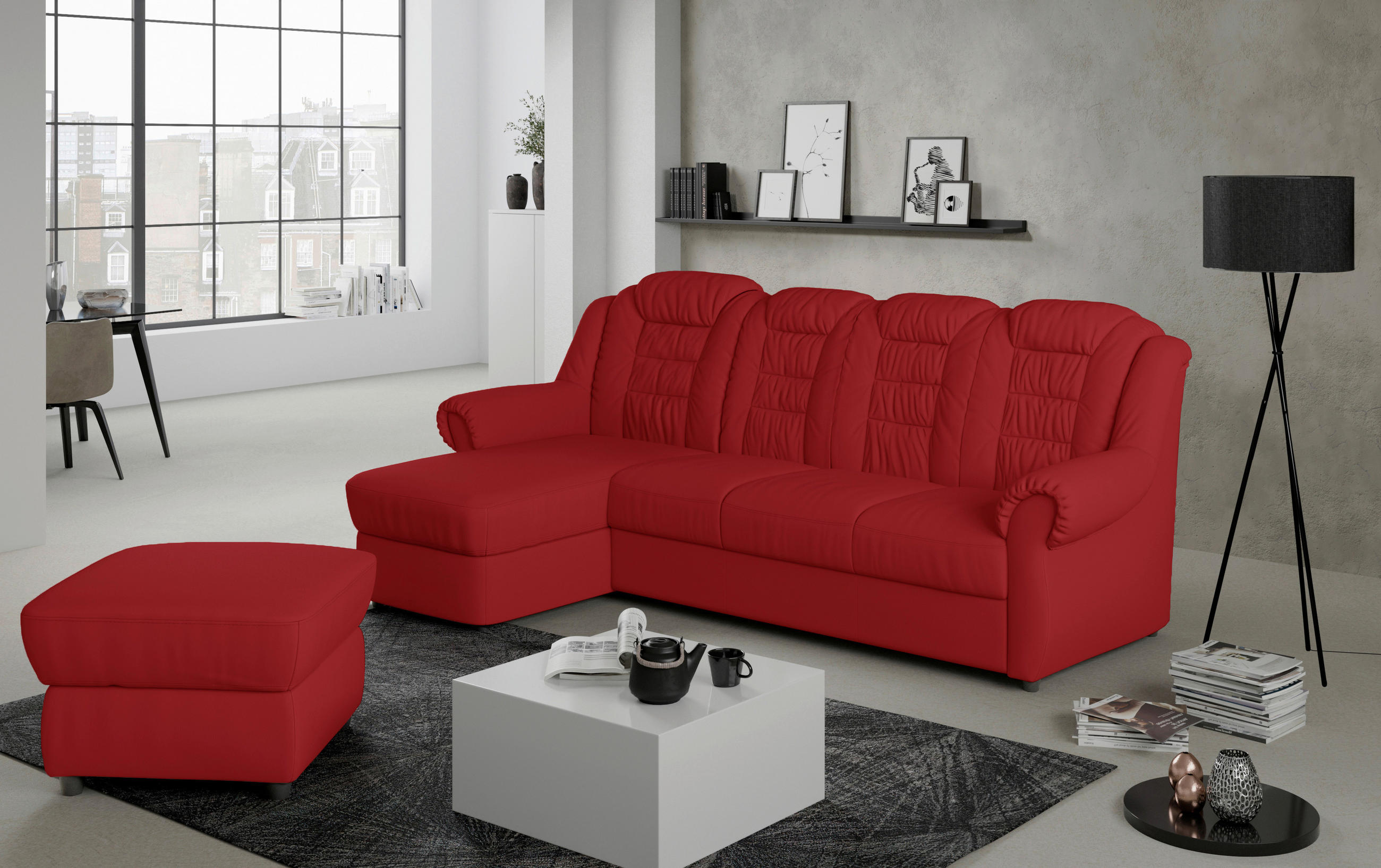 ECKSOFA Rot Lederlook  - Rot/Schwarz, KONVENTIONELL, Kunststoff/Textil (165/262cm) - Livetastic