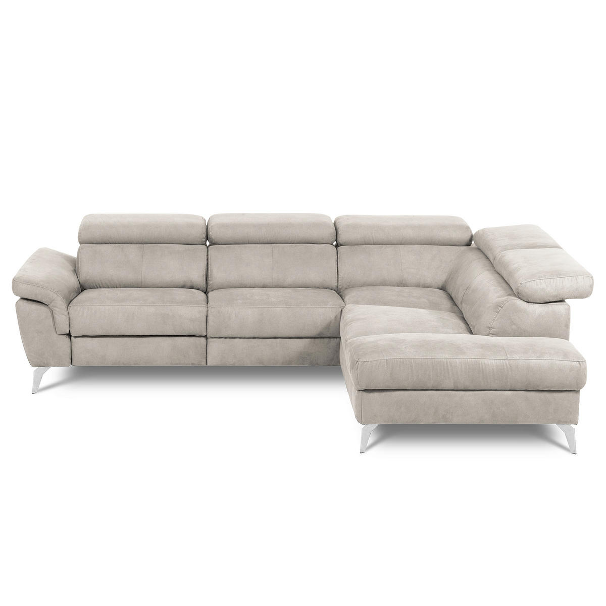 ECKSOFA SONO in Lederlook Hellgrau Armteilverstellung, Kopfteilverstellung  265/210 cm  - Chromfarben/Hellgrau, Design, Textil/Metall (265/210cm) - Livetastic