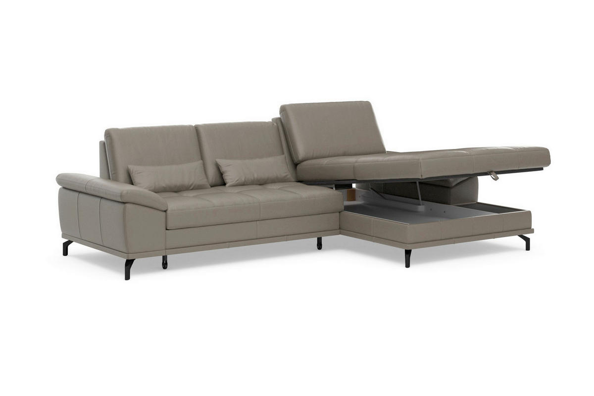 ROHOVÁ SEDAČKA, kůže, šedá - šedá/černá, Basics, kov/kůže (301/176cm) - Sit & More