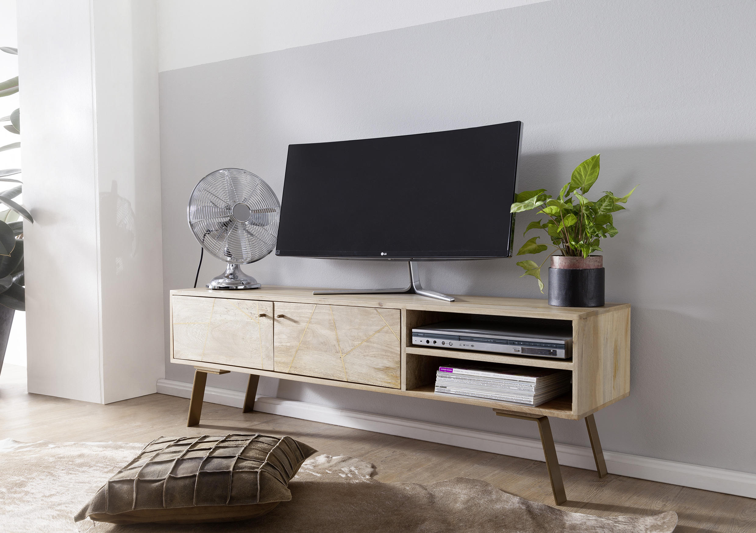 TV-BÄNK  i 145/47/35 cm  - brun/guldfärgad, Design, metall/trä (145/47/35cm) - MID.YOU