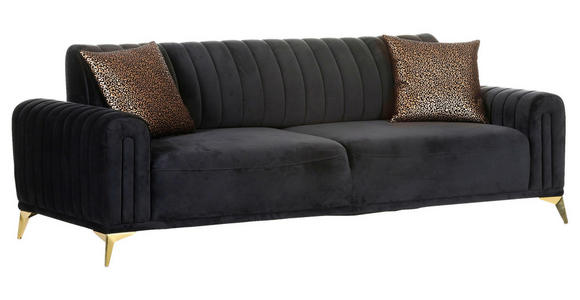 BIGSOFA in Samt Schwarz  - Goldfarben/Schwarz, Trend, Textil/Metall (235/90/100cm) - Carryhome