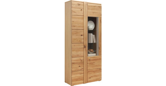 VITRINE Eiche furniert, massiv Eichefarben - Eichefarben/Alufarben, KONVENTIONELL, Glas/Holz (89/205/38cm) - Voleo