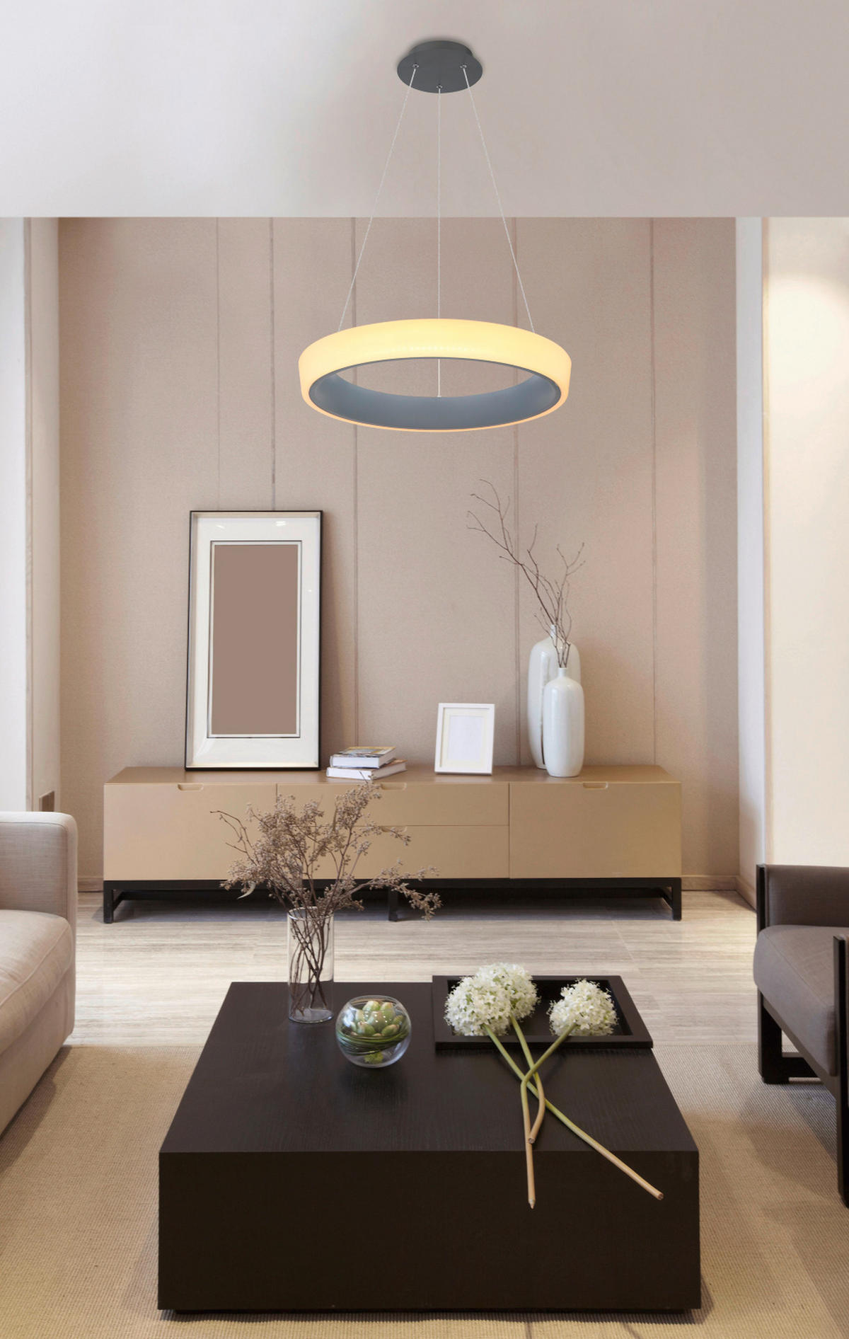 LUSTRĂ LED 50/120 cm  - opal/antracit, Basics, plastic/metal (50/120cm) - Globo
