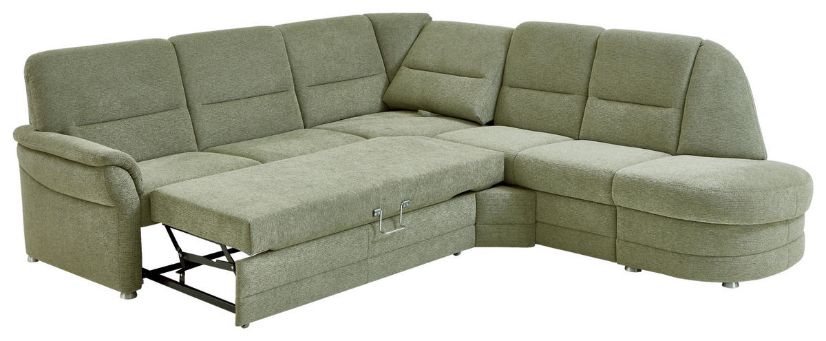 ECKSOFA  in Makramee Grün  - Alufarben/Grün, KONVENTIONELL, Textil/Metall (253/273cm) - Beldomo Comfort