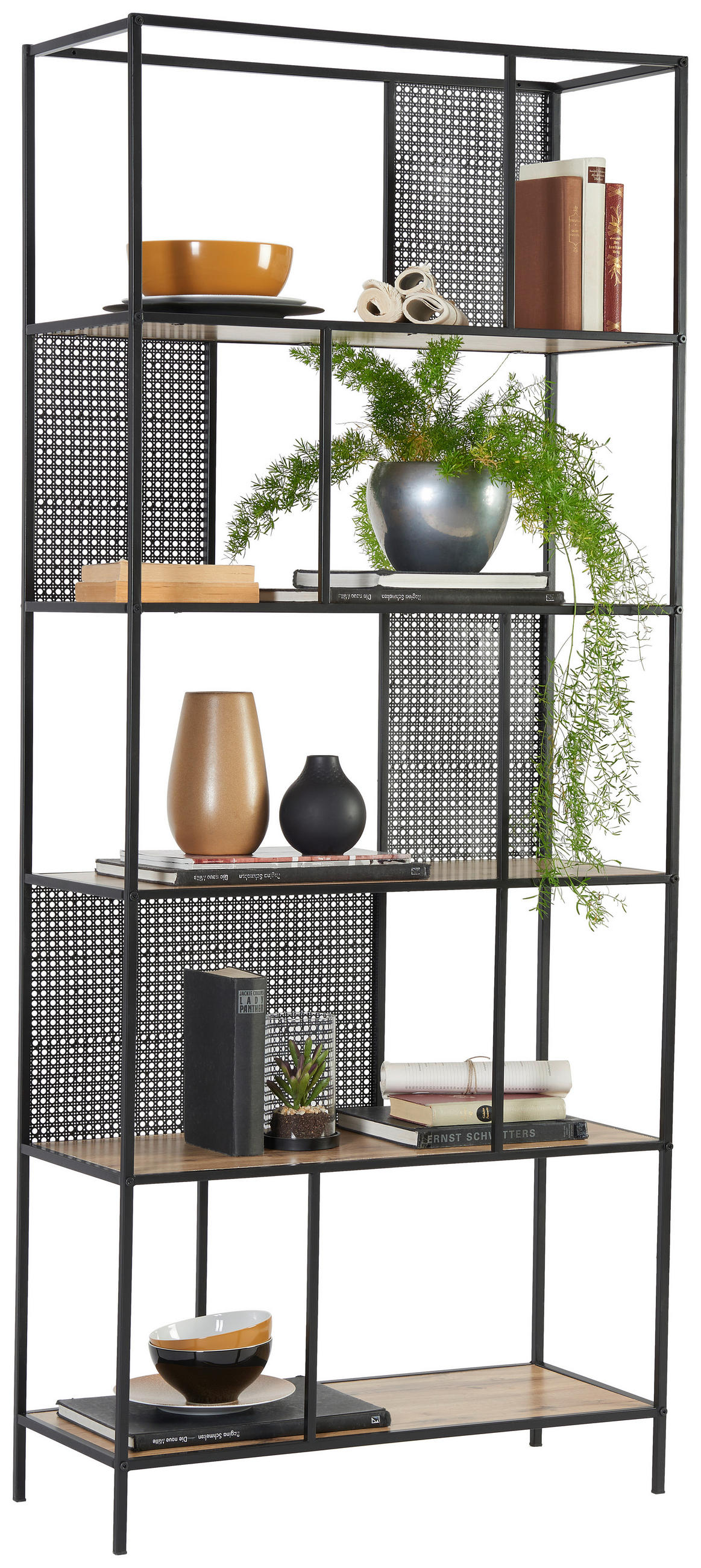 Etajeră, 76/180/33 cm, negru, culoare lemn stejar,  - culoare lemn stejar/negru, Trend, metal/material pe bază de lemn (76/180/33cm) - Xora