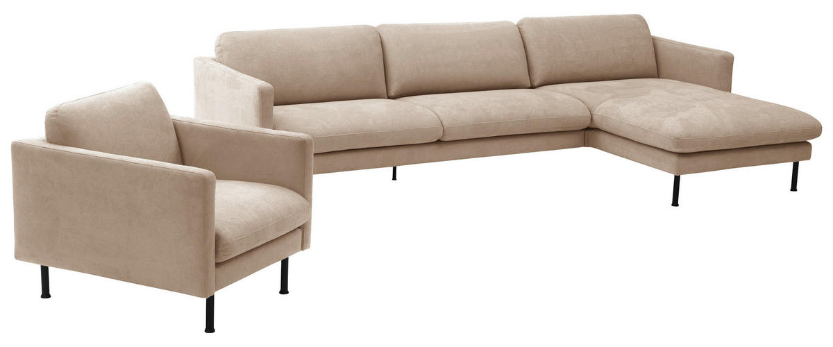ECKSOFA in Flachgewebe Beige  - Beige/Schwarz, Modern, Textil/Metall (286/78/123cm) - Max Winzer