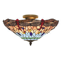 PLAFONJERA Dragonfly  - boja mesinga, Konvencionalno, staklo/metal (42/27cm)