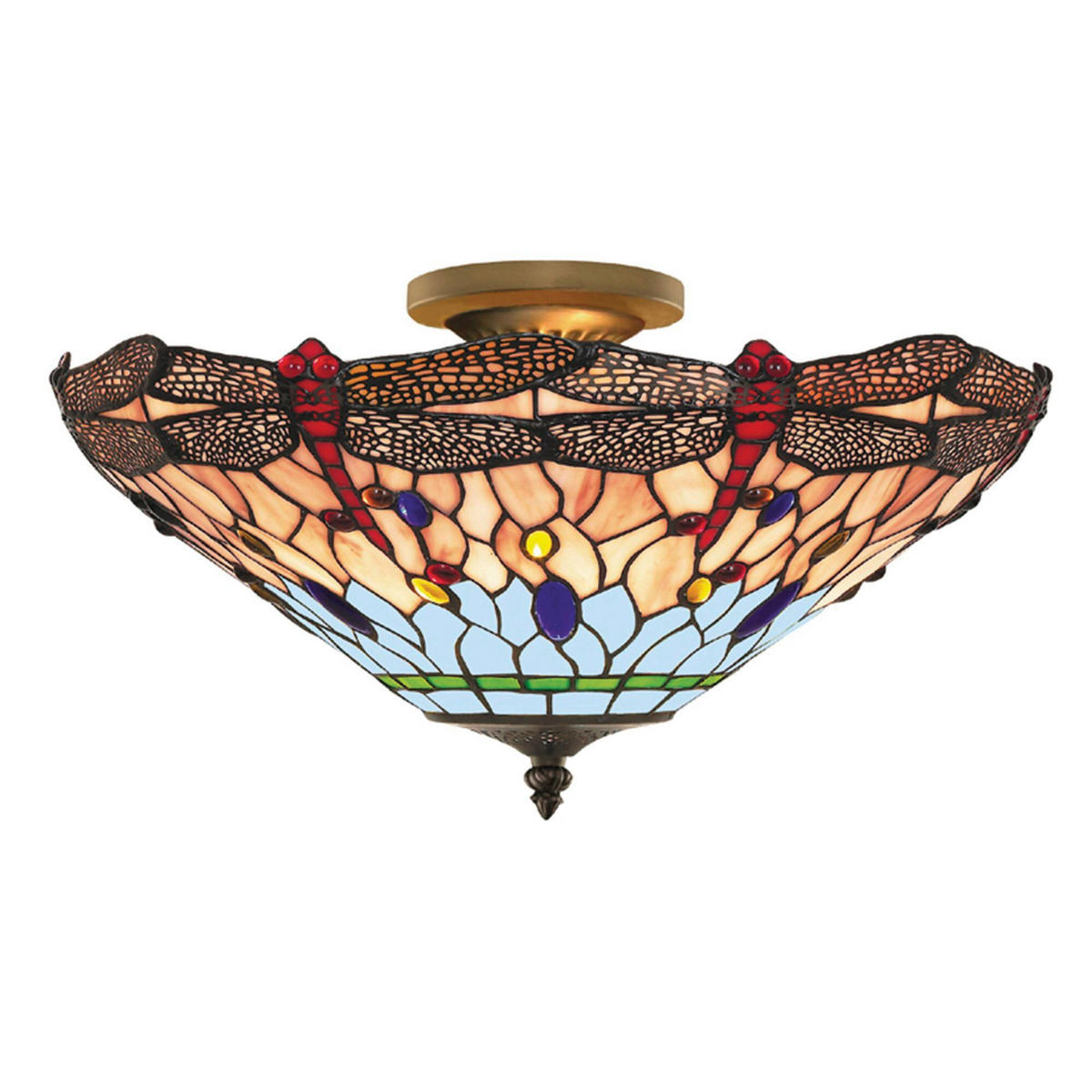 PLAFONJERA Dragonfly  - boja mesinga, Konvencionalno, staklo/metal (42/27cm)