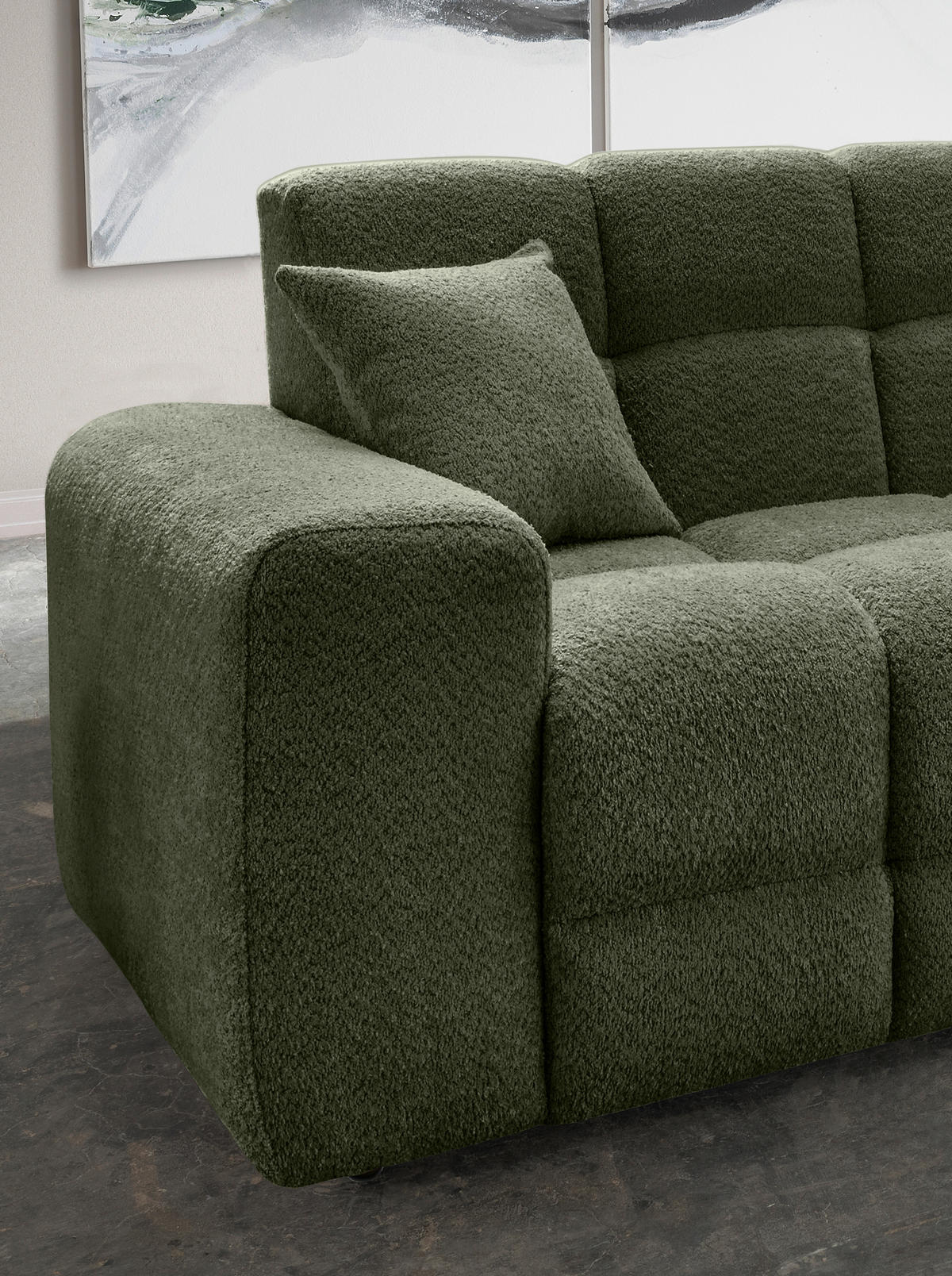 VIERSITZER-SOFA in Bouclé Waldgrün  - Waldgrün/Schwarz, MODERN, Kunststoff/Textil (300/87/120cm) - Livetastic