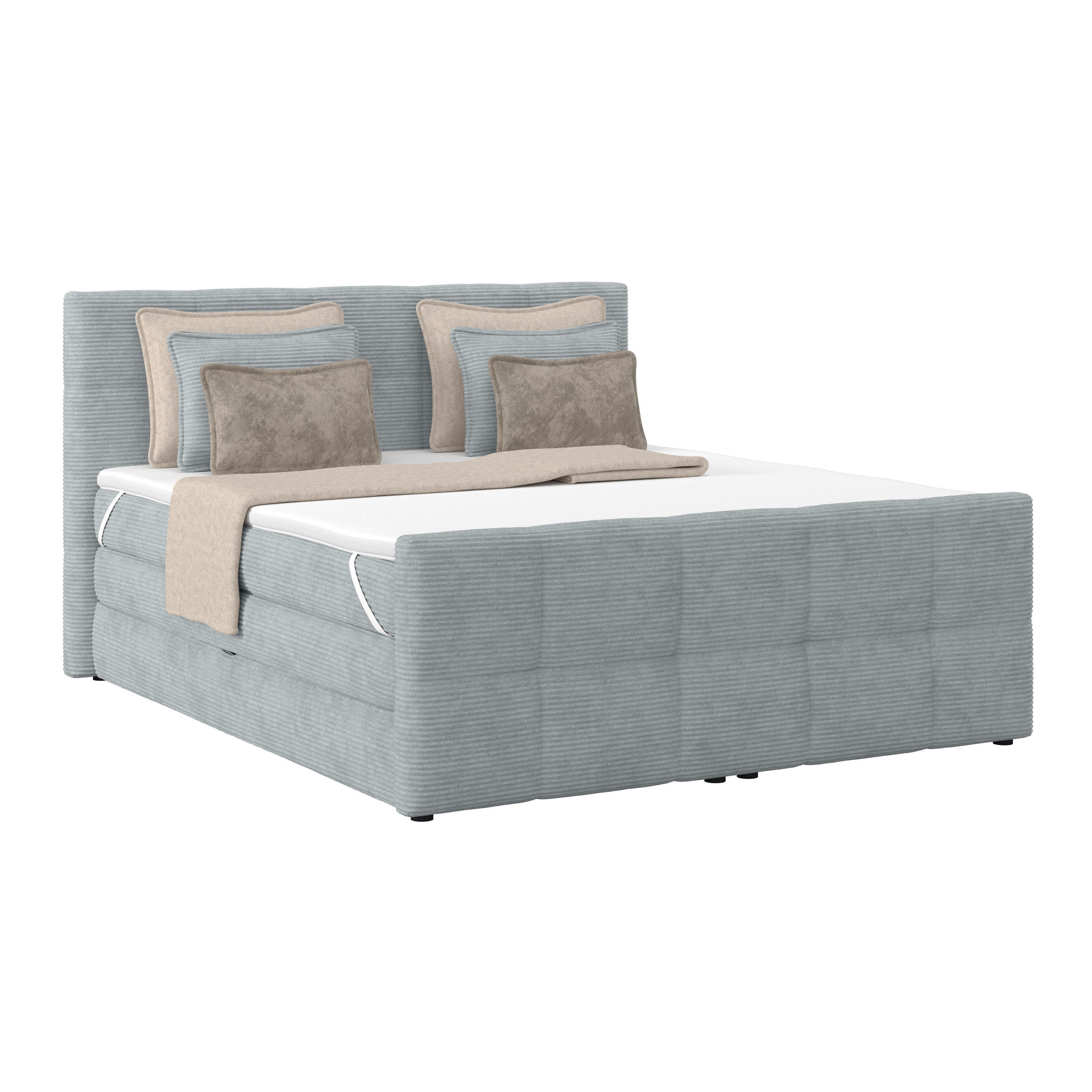 BOXSPRINGBETT 160/200 cm,  in Silberfarben, gepolstertes Kopfteil, Bettkasten, Topper, Matratzen, H2 + H2 = mittel  - Silberfarben, KONVENTIONELL, Holz/Holzwerkstoff (160/200cm)