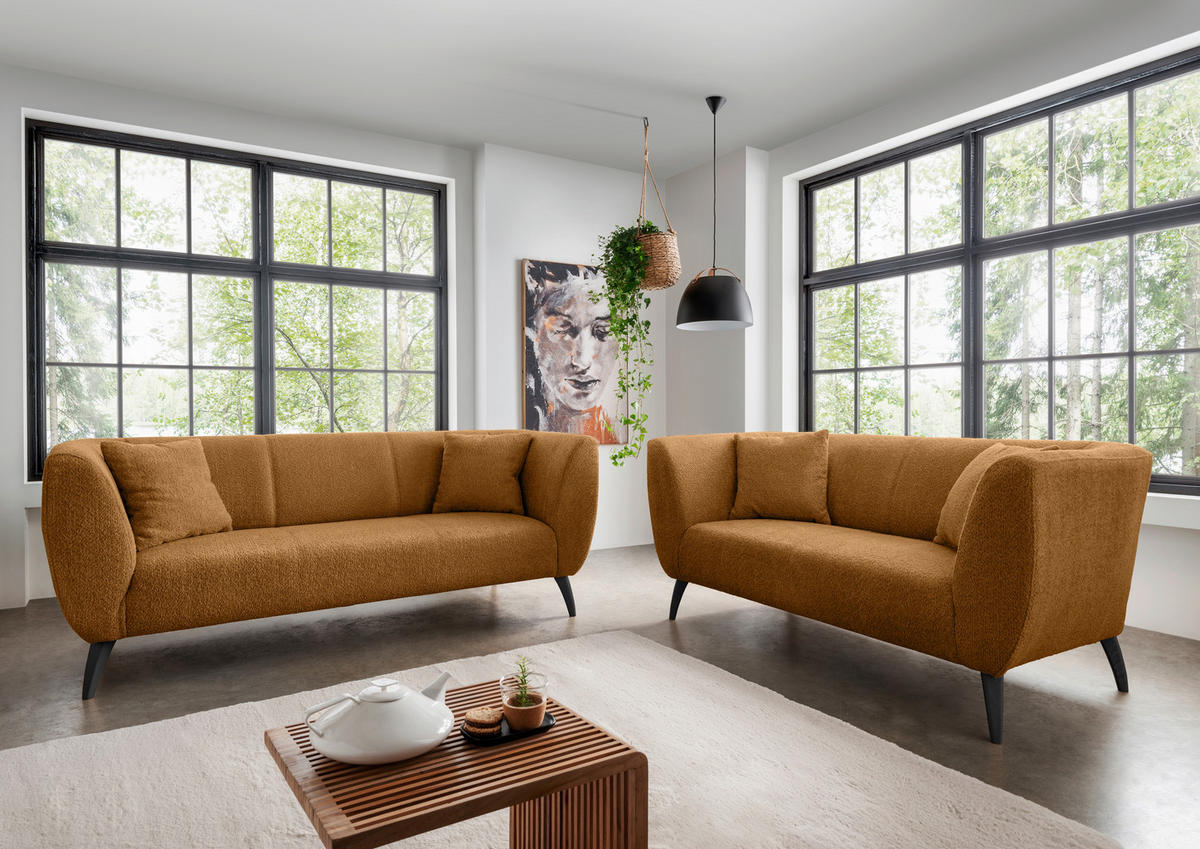 3-SITZER-SOFA in Bouclé Goldfarben  - Goldfarben/Schwarz, Modern, Holz/Textil (208/83/88cm) - MID.YOU