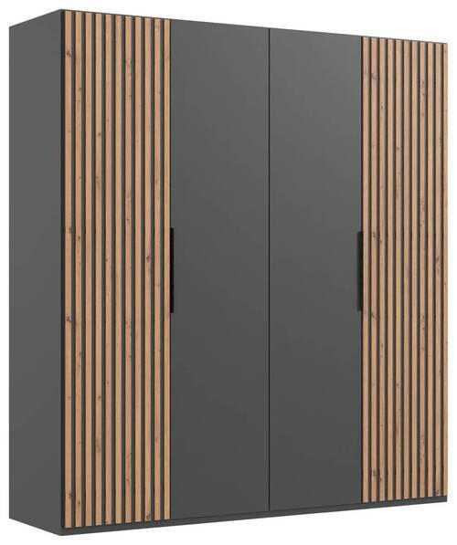 GARDEROB MED GÅNGJÄRN 200/216/58 cm 4-dörrar - grafitfärgad/svart, Modern, metall/trämaterial (200/216/58cm) - MID.YOU