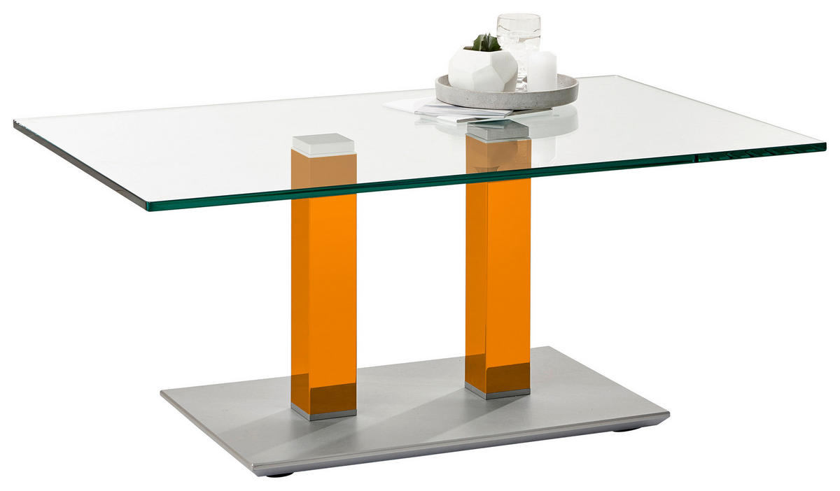 COUCHTISCH in Metall, Glas 110/70/46-65 cm  - Edelstahlfarben/Gelb, Design, Glas/Kunststoff (110/70/46-65cm)