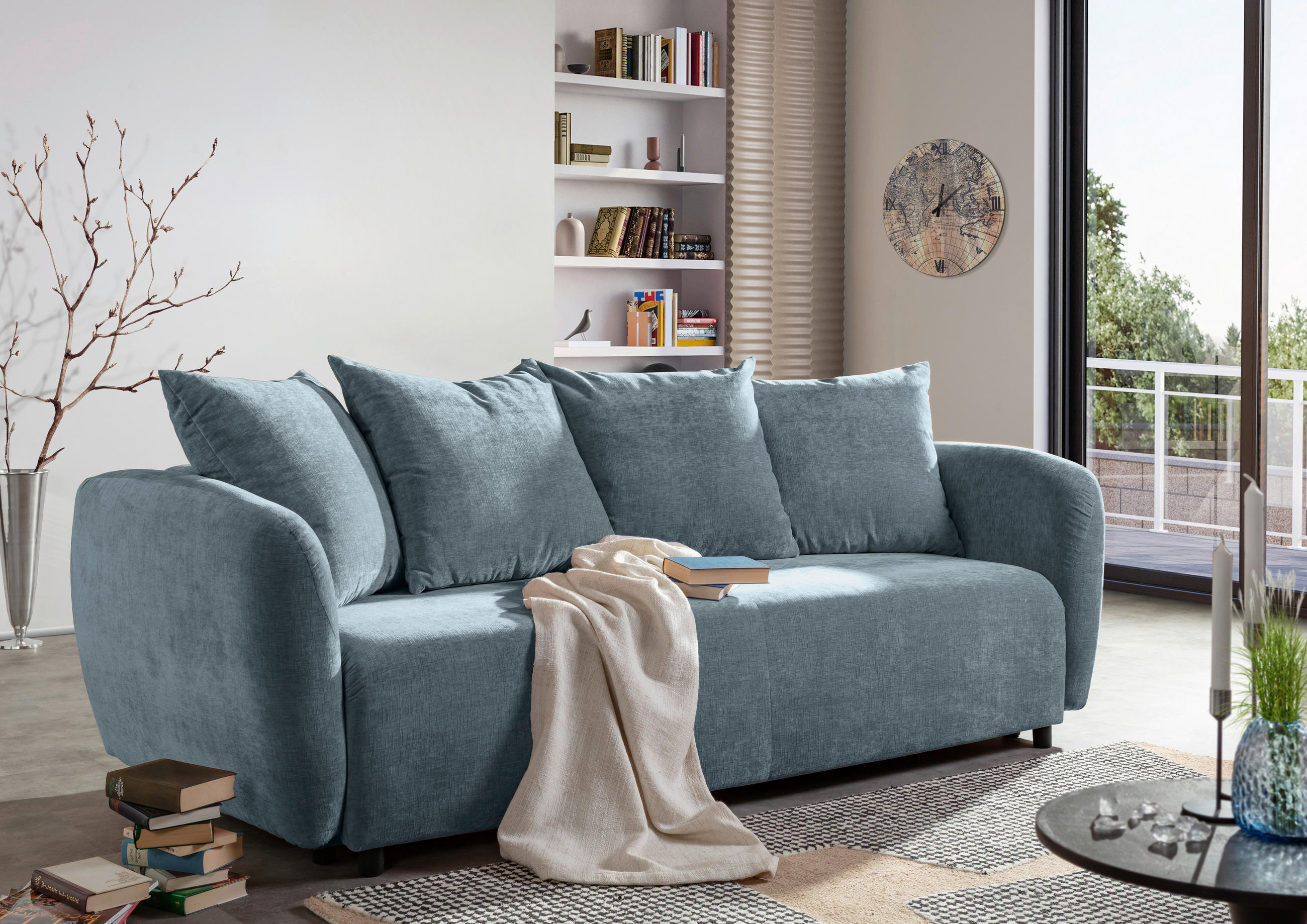 SCHLAFSOFA Flachgewebe Blau  - Blau/Schwarz, KONVENTIONELL, Kunststoff/Textil (250/74/108cm) - Carryhome