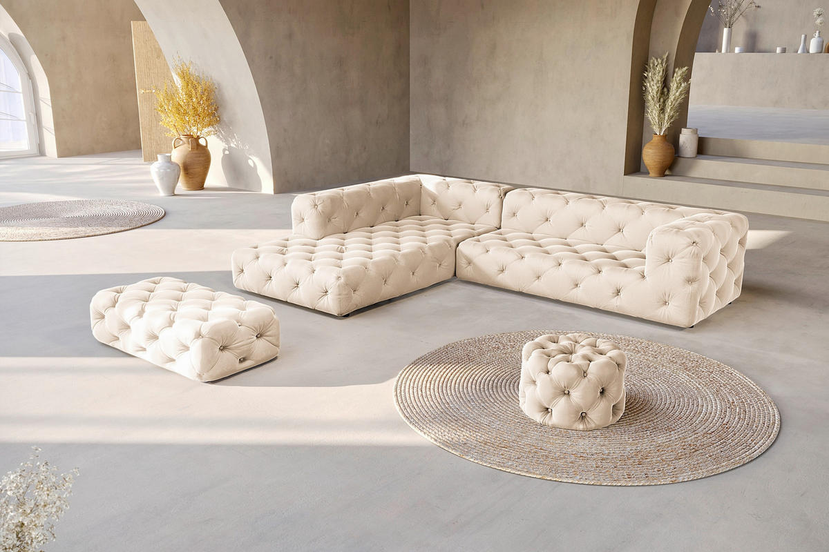 HOCKER in Textil Creme  - Creme/Schwarz, Design, Kunststoff/Textil (60/39/60cm) - P & B
