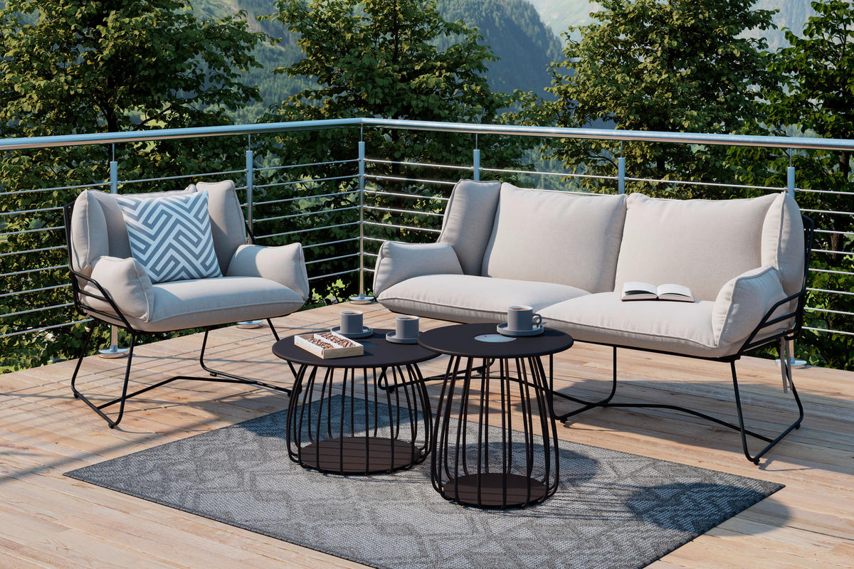 GARTENSET Webstoff Stahl  - Beige/Schwarz, Design, Textil/Metall (168/74/74cm) - Ambia Garden