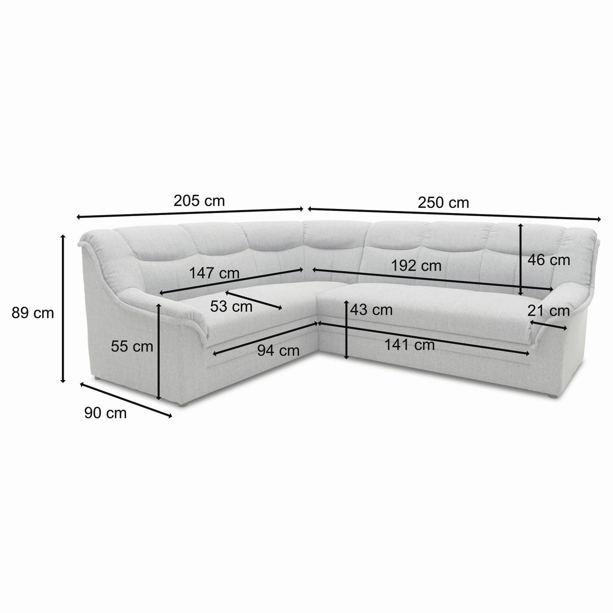 ECKSCHLAFSOFA  BERLIN FK Schwarz Lederlook  - Schwarz, KONVENTIONELL, Kunststoff/Textil (244/205/89cm) - MID.YOU