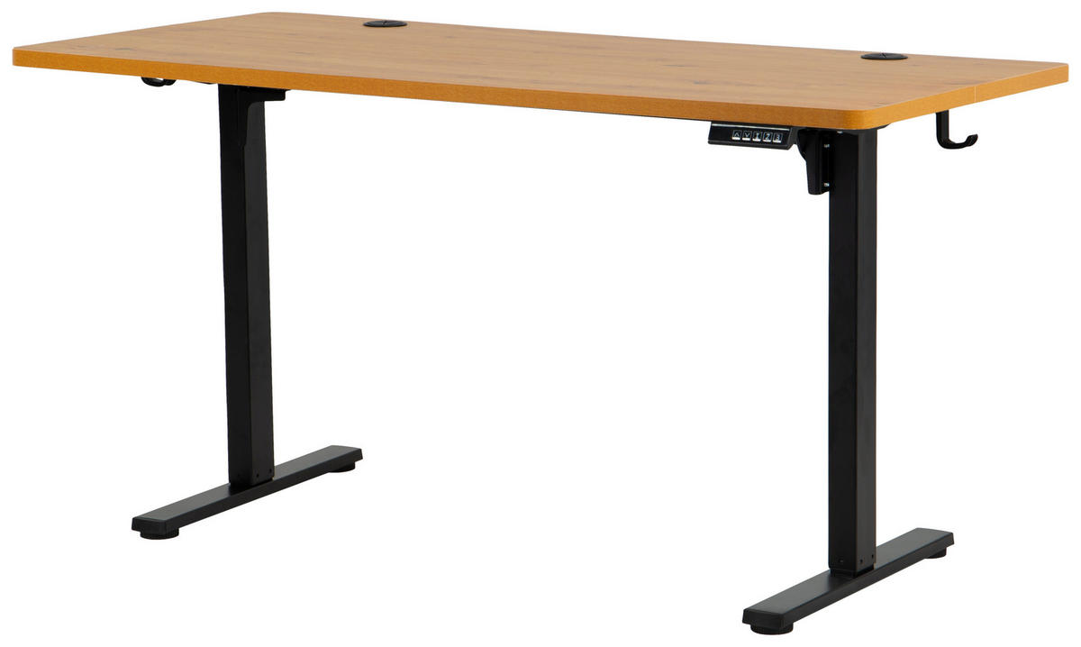 SCHREIBTISCH 140/70/72/118 cm Schwarz, Eiche Artisan höhenverstellbar elektrisch höhenverstellbar  - Schwarz/Eiche Artisan, Modern, Holzwerkstoff/Metall (140/70/72/118cm) - Livetastic