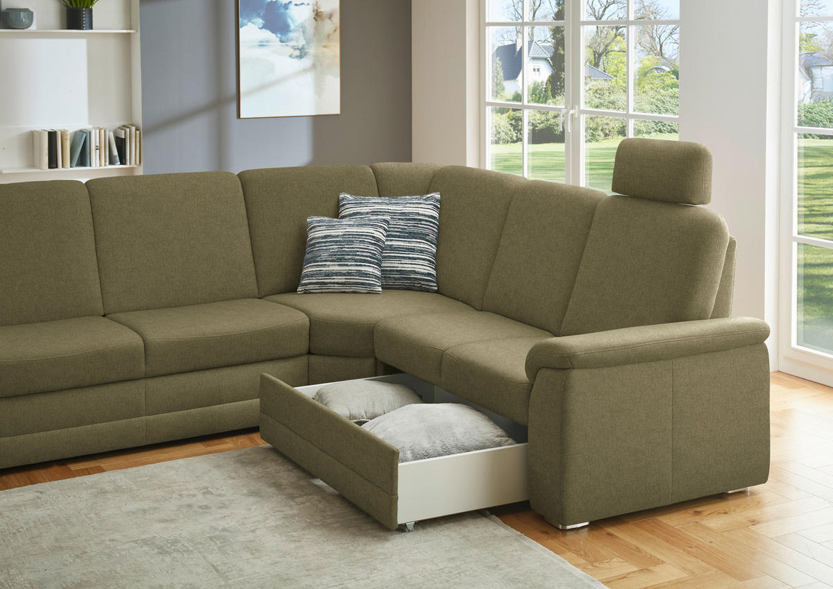 WOHNLANDSCHAFT  in Chenille Schilfgrün  - Schilfgrün/Alufarben, KONVENTIONELL, Holz/Textil (160/329/235cm) - Beldomo Comfort