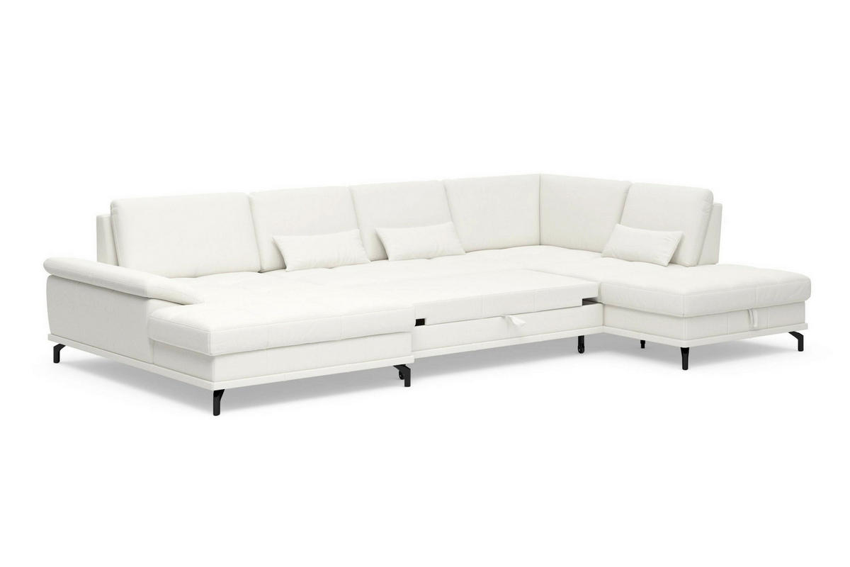 WOHNLANDSCHAFT COSTELLO E Weiß Echtleder  - Schwarz/Weiß, Basics, Leder/Metall (176/363/223cm) - Sit & More