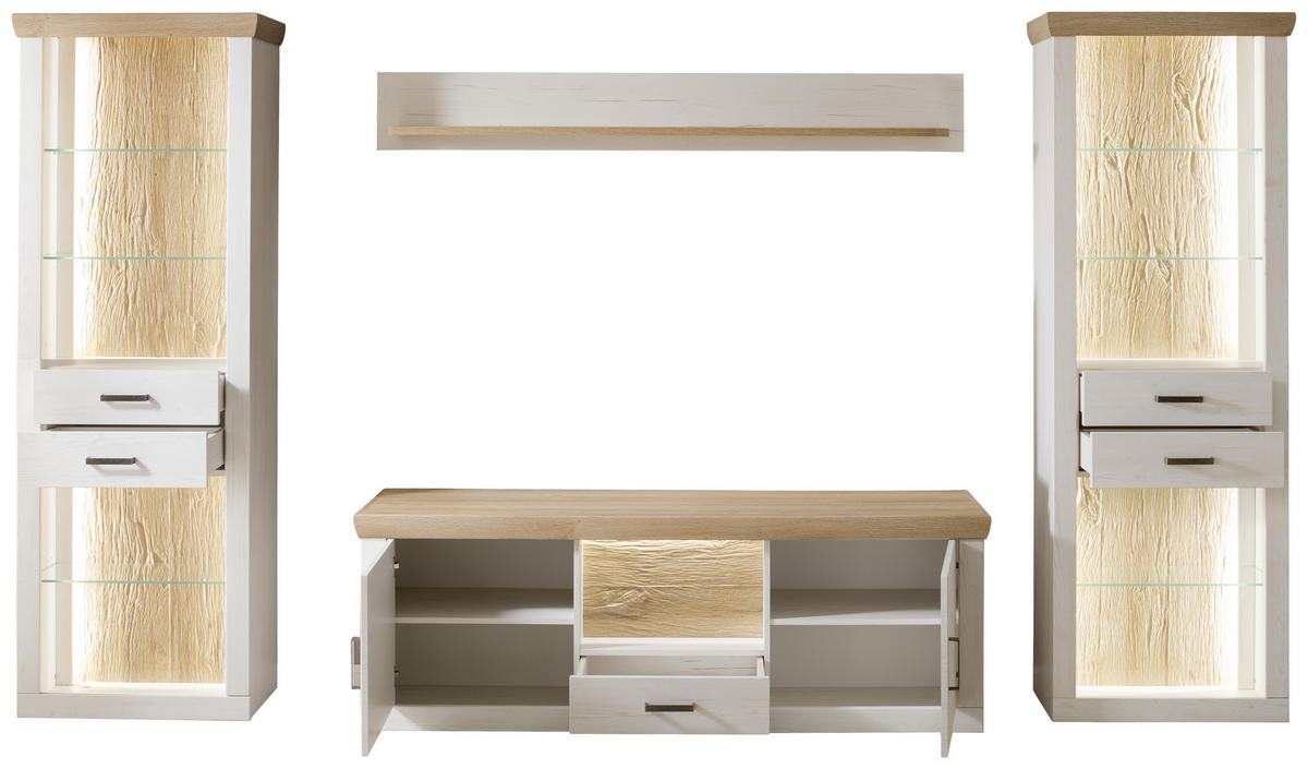 WOHNWAND  in Eichefarben, Pinienfarben  343/205/50 cm  - Eichefarben/Graphitfarben, Design, Glas/Holzwerkstoff (343/205/50cm) - MID.YOU