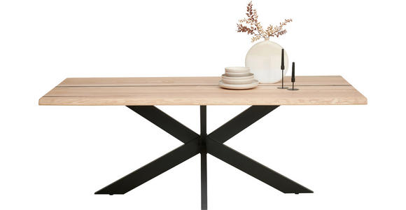 ESSTISCH in Holz, Metall 200/100/75 cm  - Eschefarben/Schwarz, LIFESTYLE, Holz/Metall (200/100/75cm) - Linea Natura