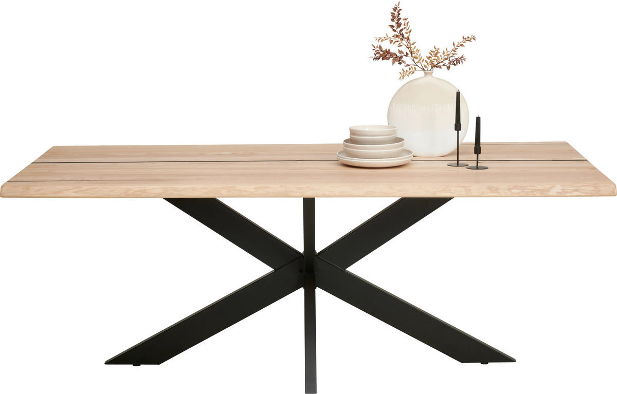 ESSTISCH in Holz, Metall 200/100/75 cm  - Eschefarben/Schwarz, Lifestyle, Holz/Metall (200/100/75cm) - Linea Natura