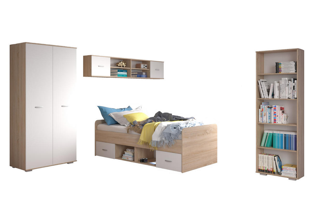 OMLADINSKA SOBA  bela, sonoma hrast  - sonoma hrast/bela, Moderno, pločasti materijal - Carryhome