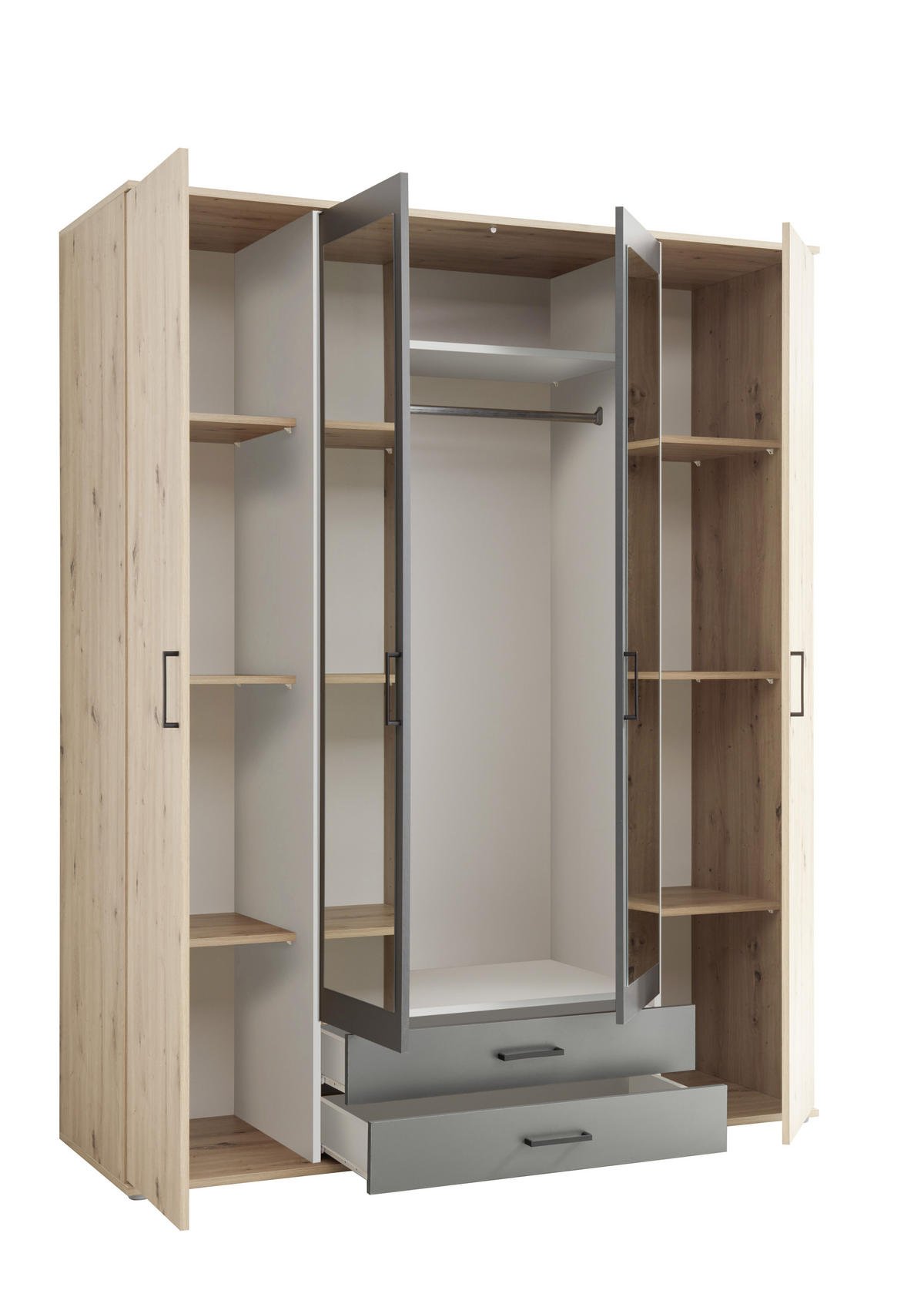 DREHTÜRENSCHRANK 159/196/53,5 cm 4-türig Anthrazit, Eichefarben  - Eichefarben/Anthrazit, Basics, Glas/Holzwerkstoff (159/196/53,5cm) - MID.YOU